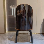 High-Gloss Wood Back Dining Chair with Orange Leather Upholstery